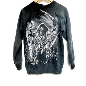 Distressed Black Grim Reaper Crewneck Sweatshirt